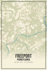 Retro US city map of Freeport, Pennsylvania. Vintage street map.