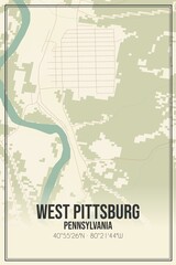 Retro US city map of West Pittsburg, Pennsylvania. Vintage street map.