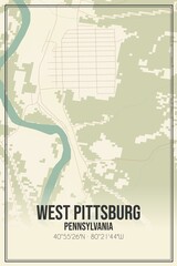 Fototapeta premium Retro US city map of West Pittsburg, Pennsylvania. Vintage street map.