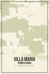 Retro US city map of Villa Maria, Pennsylvania. Vintage street map.
