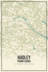 Retro US city map of Hadley, Pennsylvania. Vintage street map.