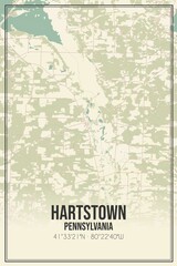 Retro US city map of Hartstown, Pennsylvania. Vintage street map.