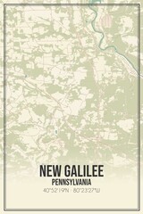 Retro US city map of New Galilee, Pennsylvania. Vintage street map.