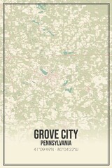 Retro US city map of Grove City, Pennsylvania. Vintage street map.