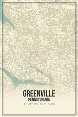 Retro US city map of Greenville, Pennsylvania. Vintage street map.