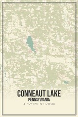 Retro US city map of Conneaut Lake, Pennsylvania. Vintage street map.