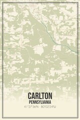 Retro US city map of Carlton, Pennsylvania. Vintage street map.