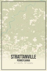 Retro US city map of Strattanville, Pennsylvania. Vintage street map.