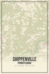 Retro US city map of Shippenville, Pennsylvania. Vintage street map.