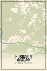 Retro US city map of Robinson, Pennsylvania. Vintage street map.