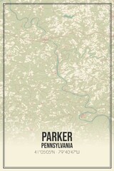 Retro US city map of Parker, Pennsylvania. Vintage street map.
