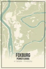 Retro US city map of Foxburg, Pennsylvania. Vintage street map.