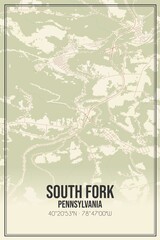 Retro US city map of South Fork, Pennsylvania. Vintage street map.