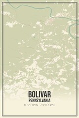 Retro US city map of Bolivar, Pennsylvania. Vintage street map.