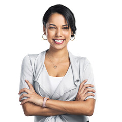 PNG Studio shot of a confident young businesswoman posing against a grey background