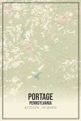 Retro US city map of Portage, Pennsylvania. Vintage street map.