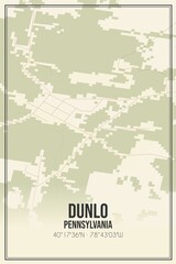 Retro US city map of Dunlo, Pennsylvania. Vintage street map.