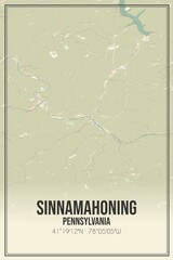 Retro US city map of Sinnamahoning, Pennsylvania. Vintage street map.