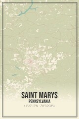 Retro US city map of Saint Marys, Pennsylvania. Vintage street map.