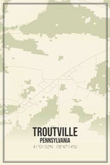 Obraz premium Retro US city map of Troutville, Pennsylvania. Vintage street map.