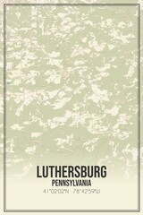 Retro US city map of Luthersburg, Pennsylvania. Vintage street map.