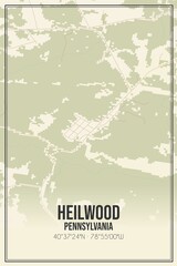Fototapeta premium Retro US city map of Heilwood, Pennsylvania. Vintage street map.