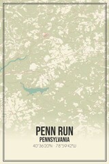 Retro US city map of Penn Run, Pennsylvania. Vintage street map.
