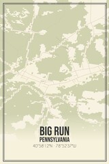 Retro US city map of Big Run, Pennsylvania. Vintage street map.