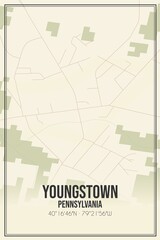 Retro US city map of Youngstown, Pennsylvania. Vintage street map.