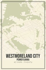Retro US city map of Westmoreland City, Pennsylvania. Vintage street map.