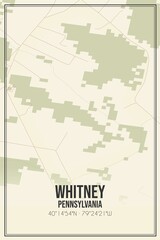 Retro US city map of Whitney, Pennsylvania. Vintage street map.