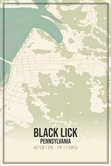 Retro US city map of Black Lick, Pennsylvania. Vintage street map.