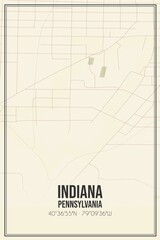 Retro US city map of Indiana, Pennsylvania. Vintage street map.