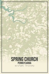 Retro US city map of Spring Church, Pennsylvania. Vintage street map.