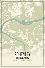 Retro US city map of Schenley, Pennsylvania. Vintage street map.