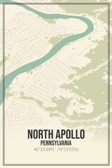 Retro US city map of North Apollo, Pennsylvania. Vintage street map.