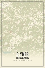 Retro US city map of Clymer, Pennsylvania. Vintage street map.
