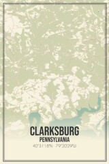 Retro US city map of Clarksburg, Pennsylvania. Vintage street map.