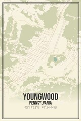 Retro US city map of Youngwood, Pennsylvania. Vintage street map.