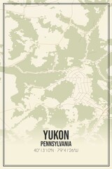 Retro US city map of Yukon, Pennsylvania. Vintage street map.