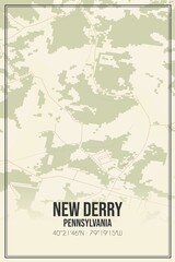 Retro US city map of New Derry, Pennsylvania. Vintage street map.