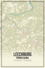 Retro US city map of Leechburg, Pennsylvania. Vintage street map.