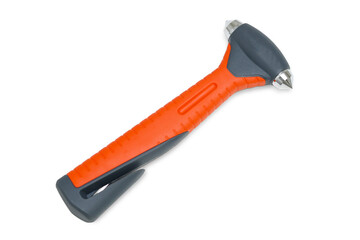 Safety hammer in vehicles use in the event of an accident isolated on white background.