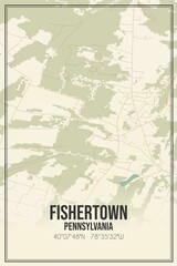 Retro US city map of Fishertown, Pennsylvania. Vintage street map.