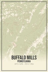 Retro US city map of Buffalo Mills, Pennsylvania. Vintage street map.