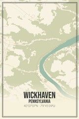 Retro US city map of Wickhaven, Pennsylvania. Vintage street map.