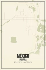 Retro US city map of Mexico, Indiana. Vintage street map.