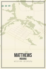 Retro US city map of Matthews, Indiana. Vintage street map.