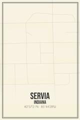 Retro US city map of Servia, Indiana. Vintage street map.