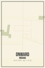 Retro US city map of Onward, Indiana. Vintage street map.